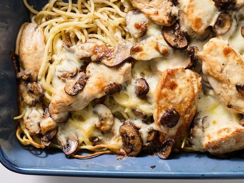 Cheesy Chicken Mushroom Pasta Casserole