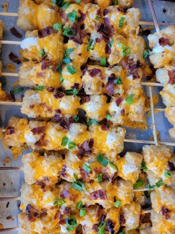 Cheesy Football Tater Tot Skewers