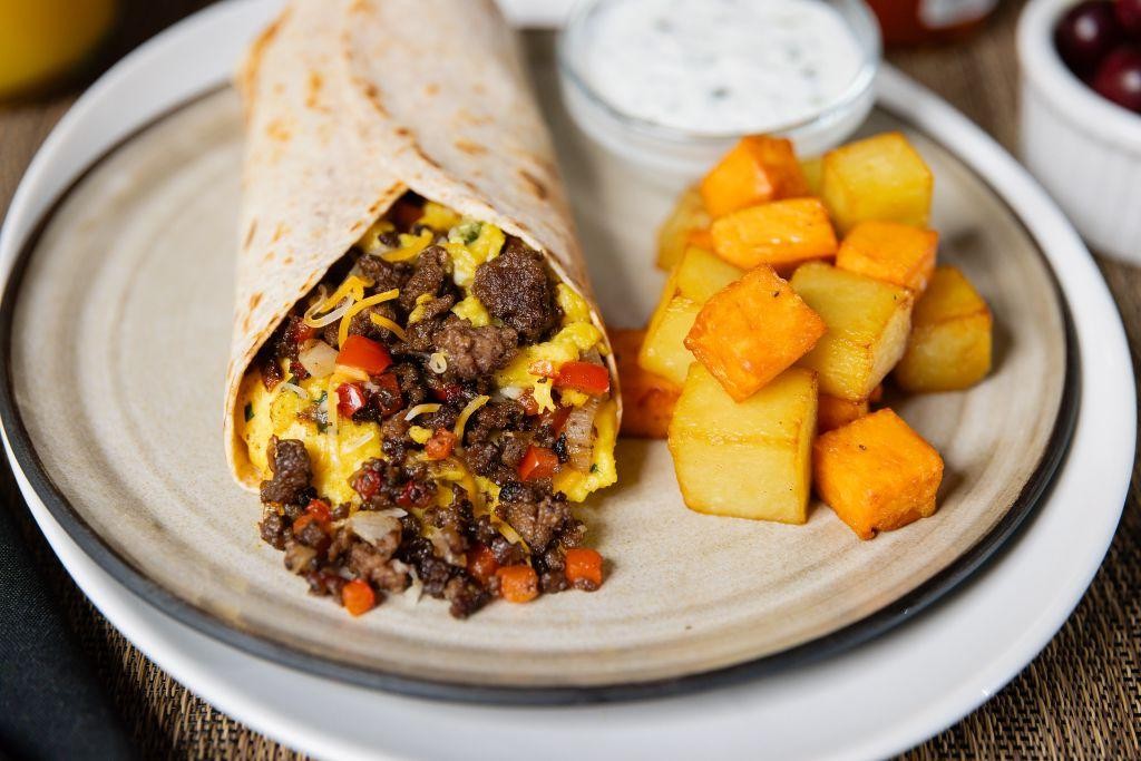 Cheesy Ground Beef Breakfast Burritos