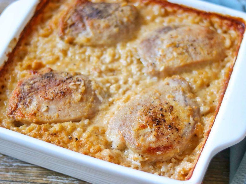 Cheesy Pork Chop and Rice Bake