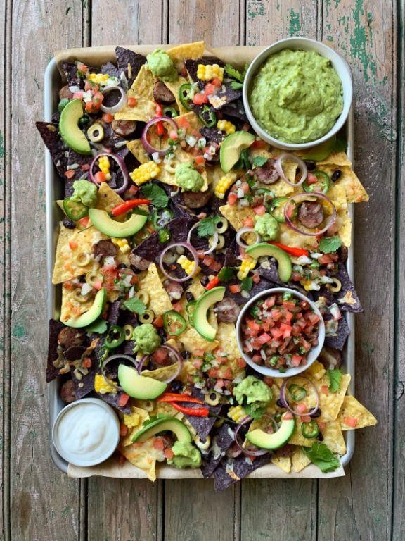 Chicharrón Nachos with Guacamole and Pico de Gallo