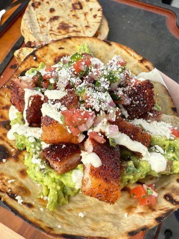 Chicharrón Tacos with Avocado Crema