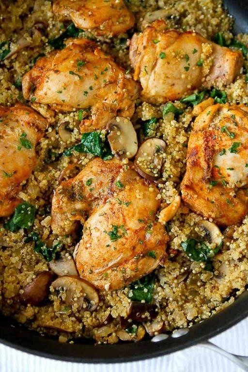 Chicken Spinach and Mushroom Quinoa Bowl