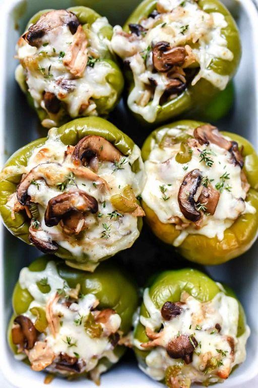 Chicken Spinach and Mushroom Stuffed Peppers