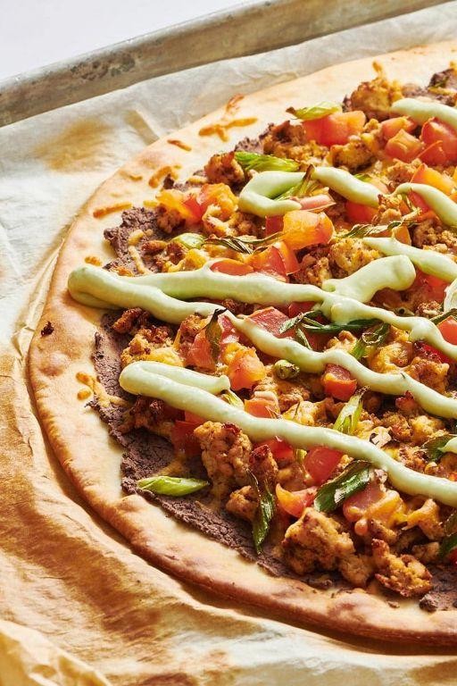Chicken Taco Pizza with Avocado Crema