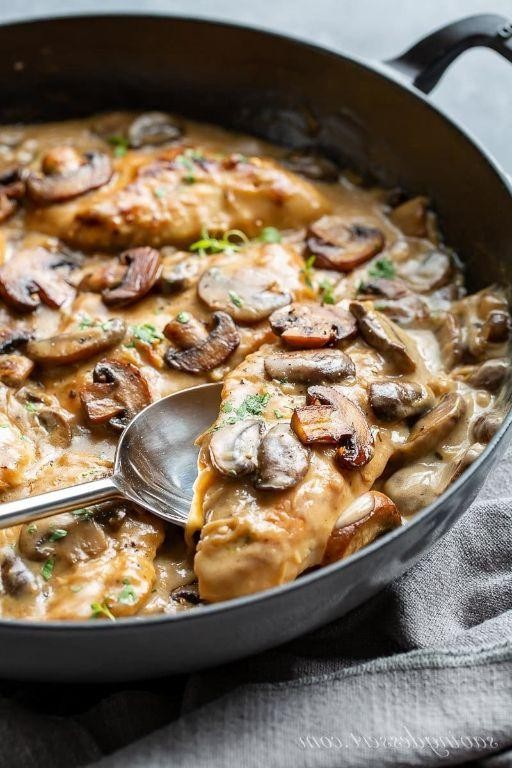 Chicken and Mushroom Skillet with White Wine Sauce
