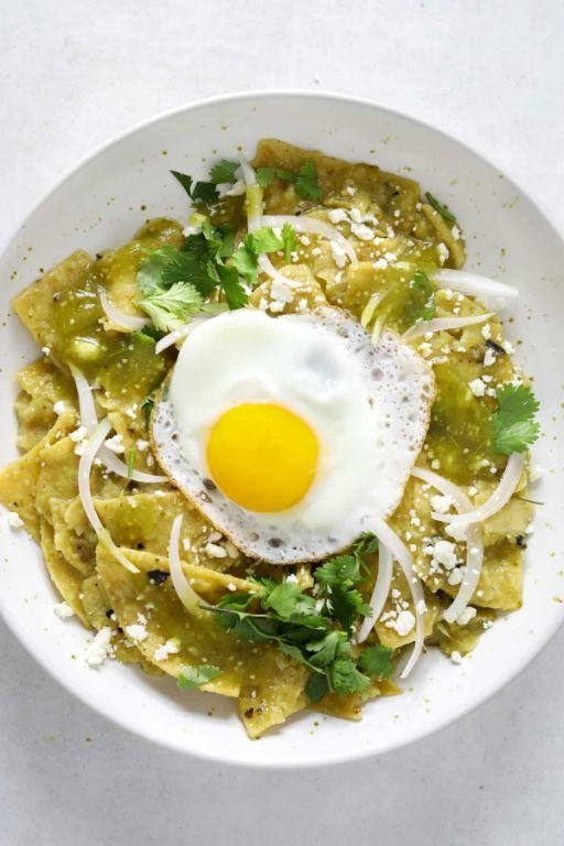 Chile Verde Chilaquiles with Fried Eggs