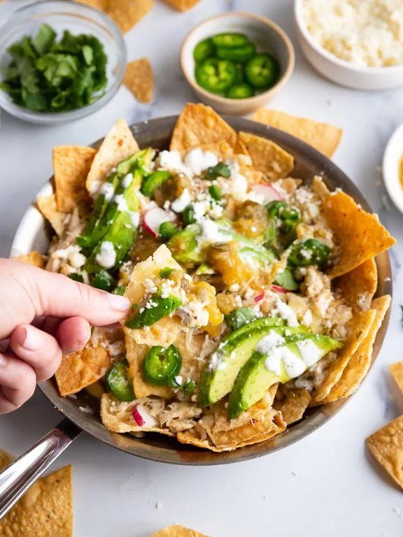 Chile Verde Nachos with Avocado Crema