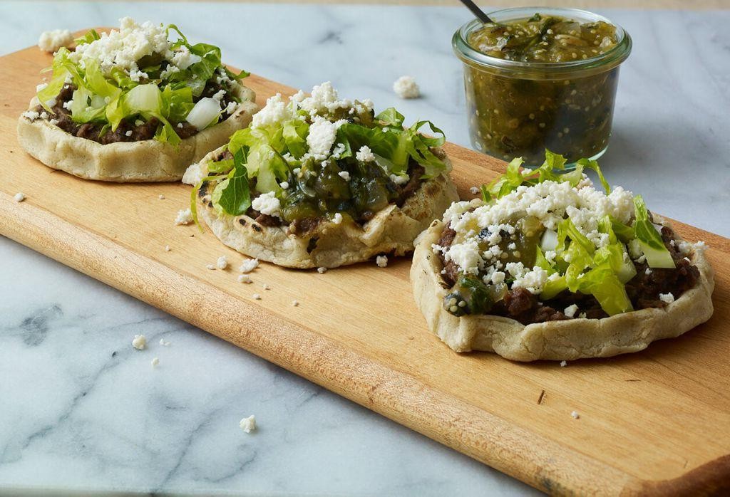 Chile Verde Sopes with Cotija Cheese