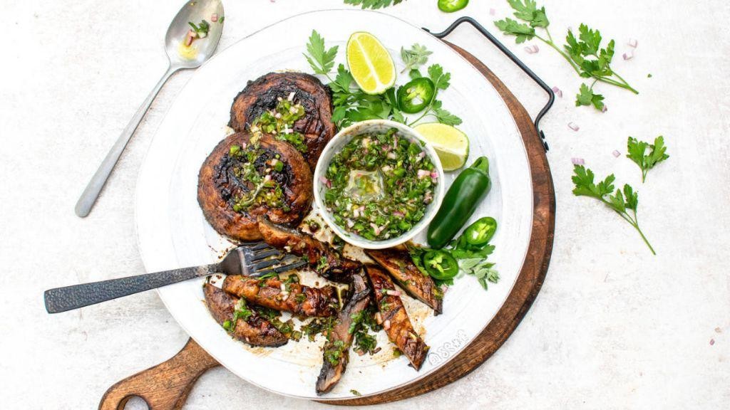Chimichurri Drizzled Grilled Portobello Mushrooms