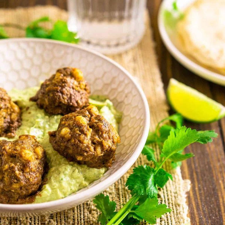 Chipotle Beef Meatballs with Avocado Crema