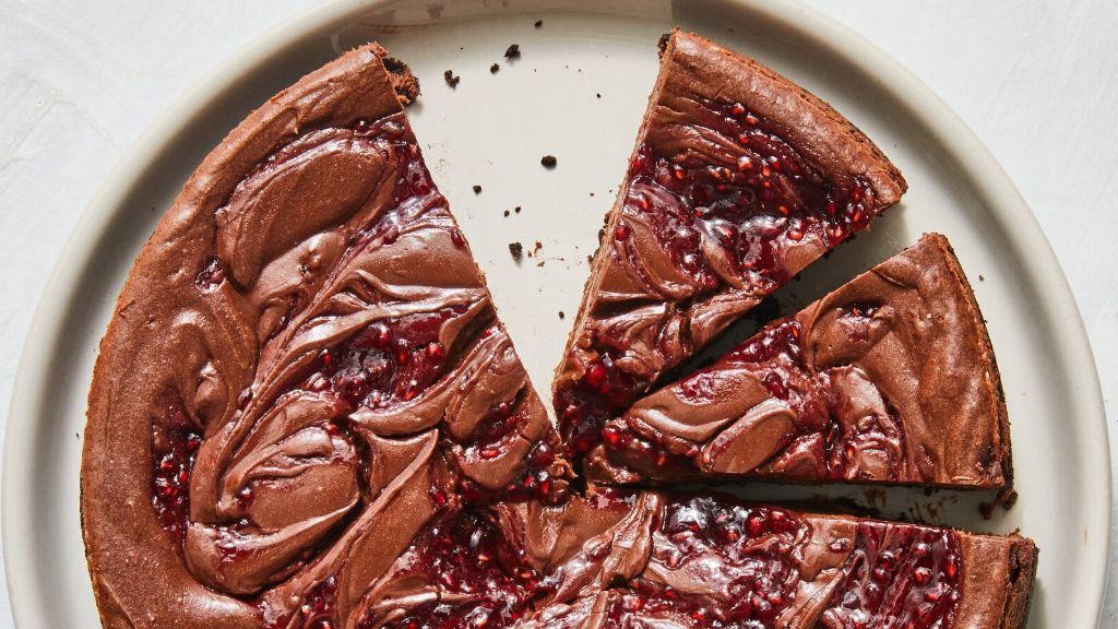 Chocolate Chile Cheesecake with Raspberry Swirl