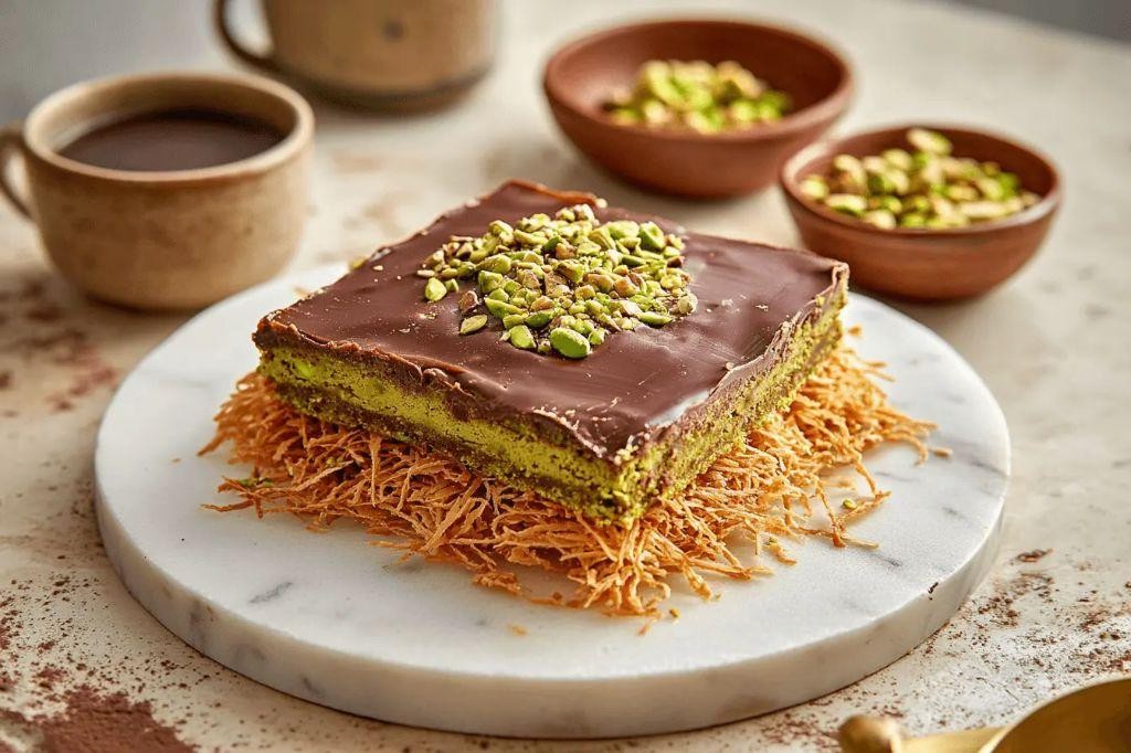 Chocolate-Stuffed Knafeh with Hazelnut Topping