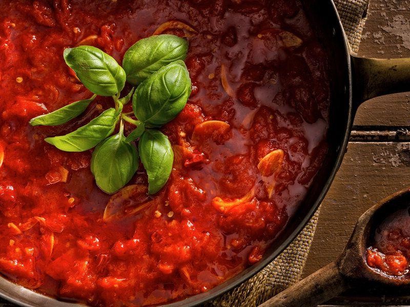 Classic Italian stewed tomatoes with garlic and basil