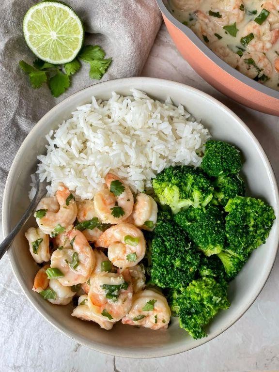 Coconut Lime Shrimp with Basmati Rice and Steamed Broccoli