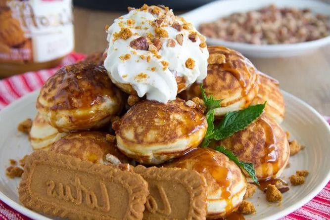 Cookie Butter Pancakes with Maple Drizzle