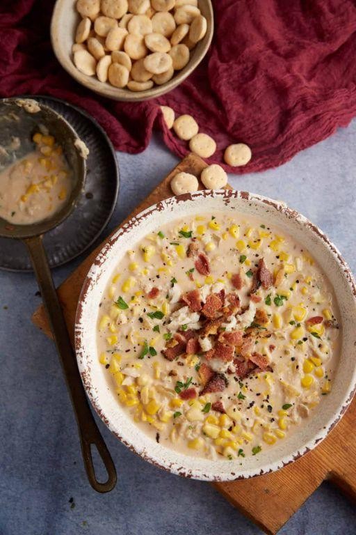 Corn and Crab Bisque with Crispy Bacon