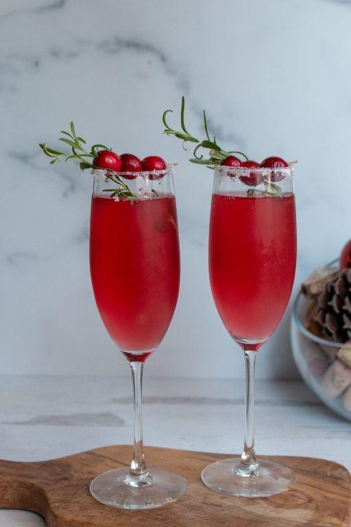 Cranberry Mimosas with Rosemary
