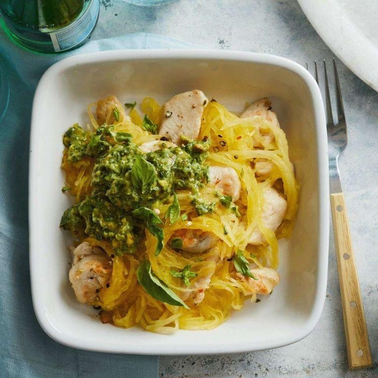 Creamy Avocado Pesto Spaghetti Squash