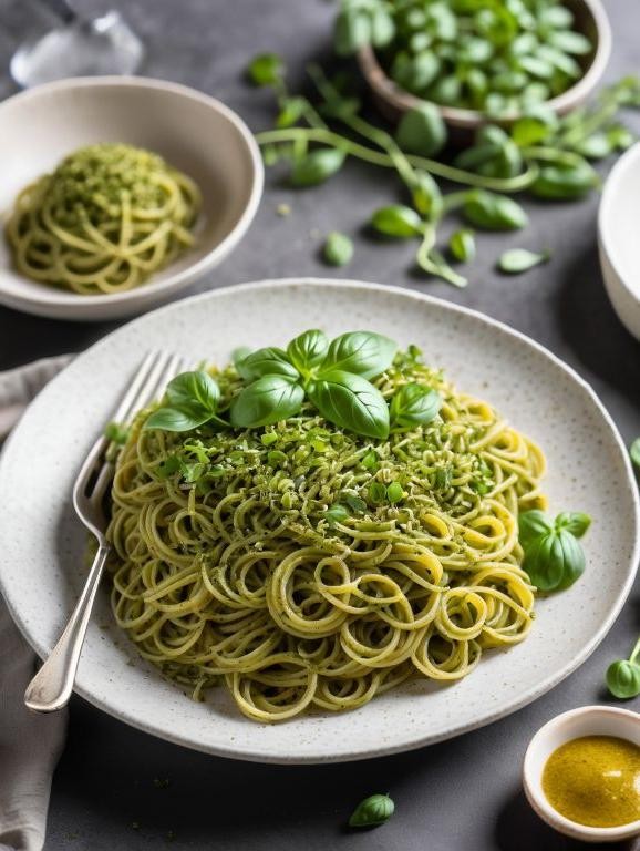 Creamy Microgreen Pesto Pasta