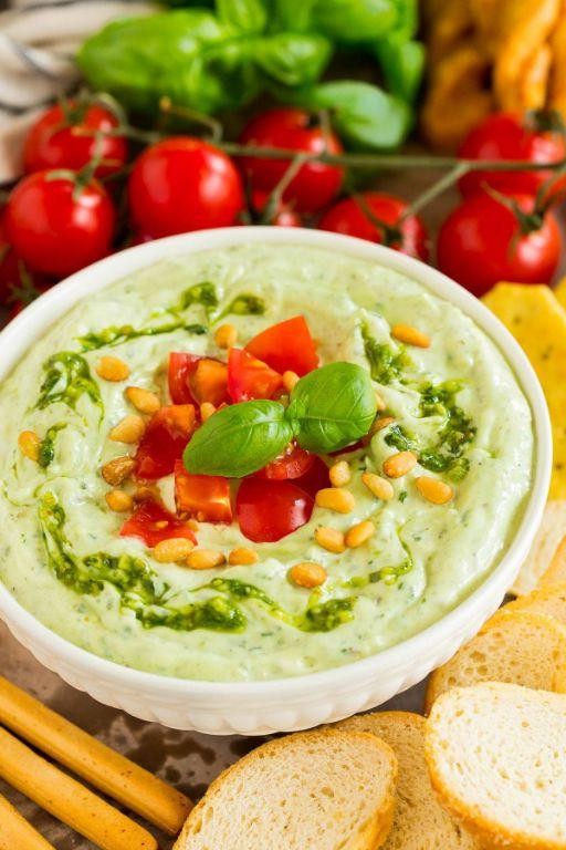 Creamy Pesto Dip with Pine Nuts