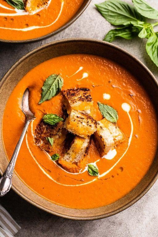 Creamy Tomato Bisque with Grilled Cheese Croutons
