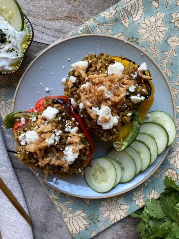 Crispy Mujadara Stuffed Peppers