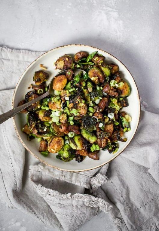 Crispy Pork Belly with Roasted Brussels Sprouts