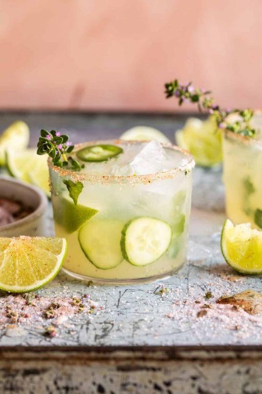 Cucumber Mint Margarita with Chili Salt Rim