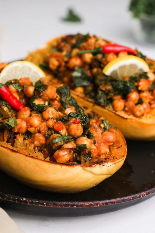 Curried Chickpea Stuffed Spaghetti Squash