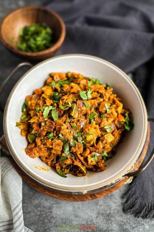 Dal Bhat with Eggplant Bharta (Roasted Eggplant Mash)