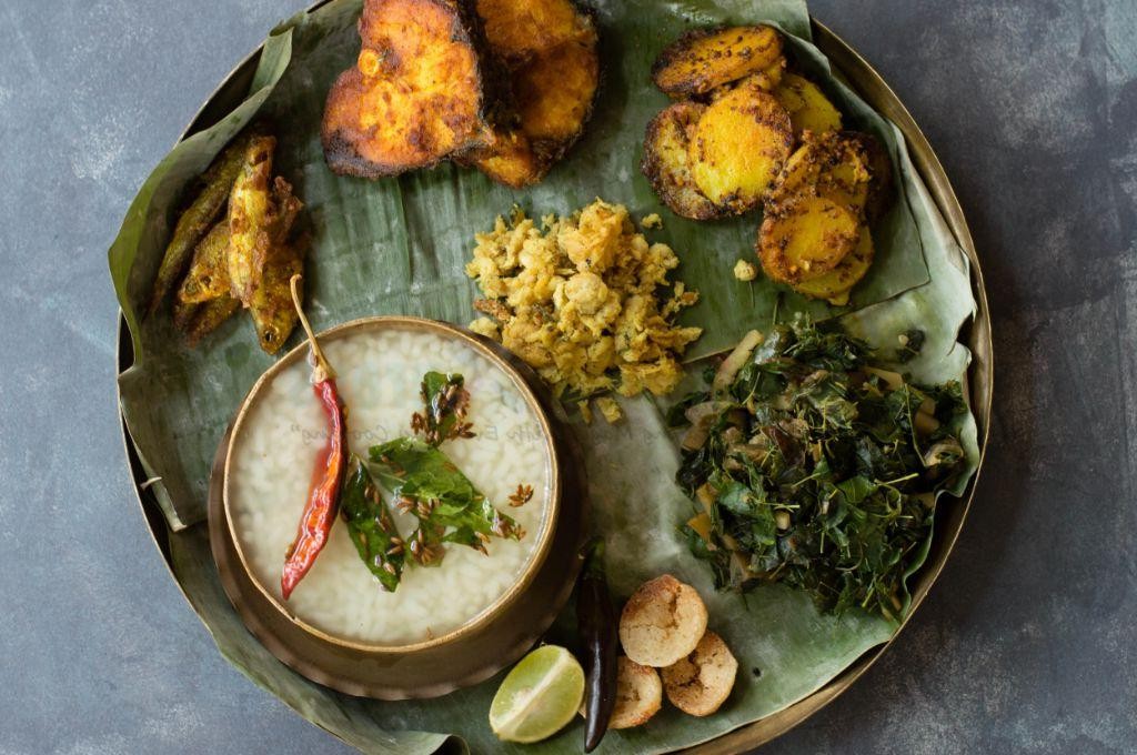 Dal Bhat with Fried Fish and Lemon Wedges
