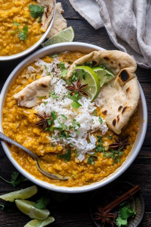 Dal Bhat with Pumpkin Curry and Coconut Milk