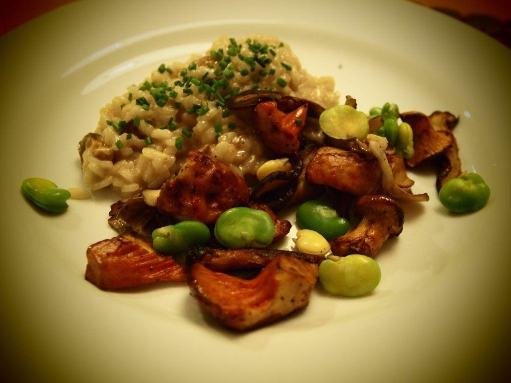 Dried Fava Bean and Mushroom Risotto