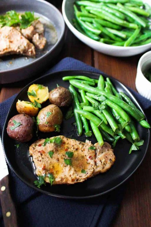 Easy Crock Pot Pork Steaks with Green Beans and Potatoes