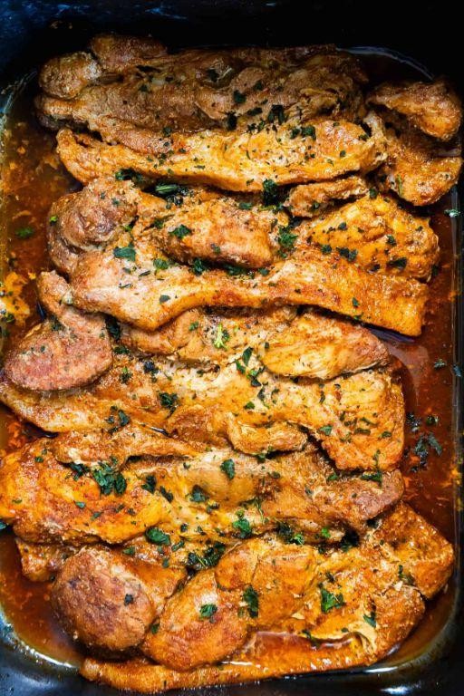 Easy Italian Herb Pork Steaks in the Slow Cooker