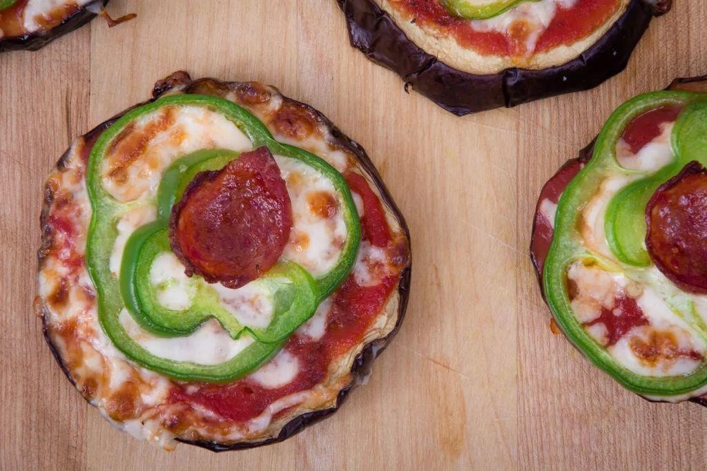 Eggplant Pizza Bites with Pepperoni and Mozzarella