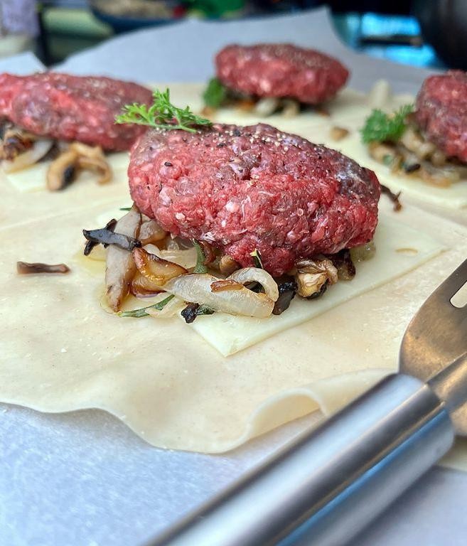 Elk Burger Stuffed with Mushrooms and Swiss