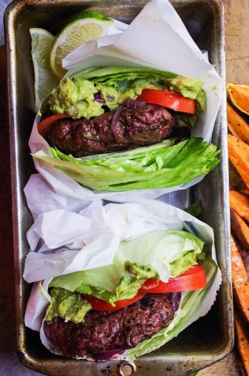 Elk Burger with Avocado and Sriracha Aioli
