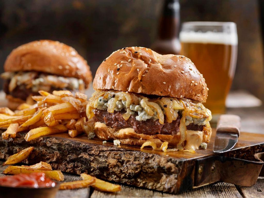 Elk Burger with Blue Cheese and Bacon