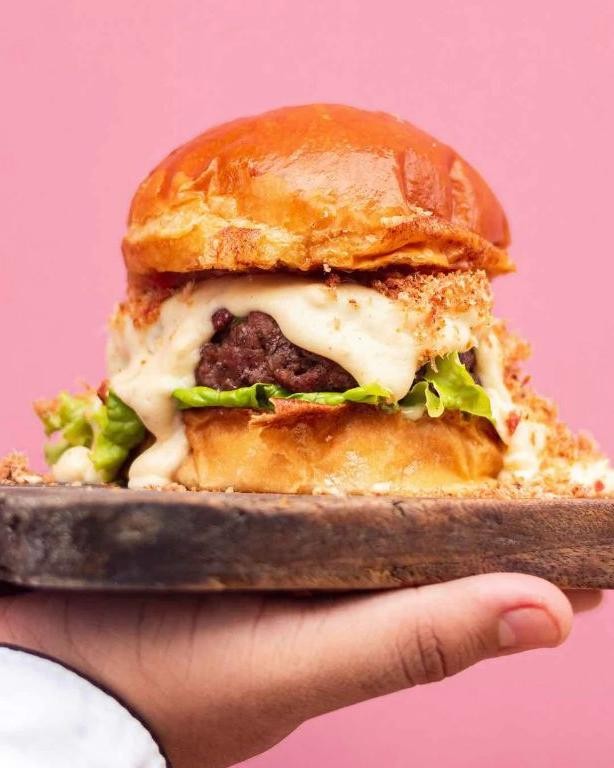 Elk Burger with Fried Egg and Arugula