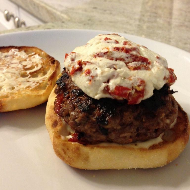 Elk Burger with Goat Cheese and Sun-Dried Tomatoes