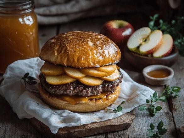 Elk Burger with Gouda and Caramelized Apples