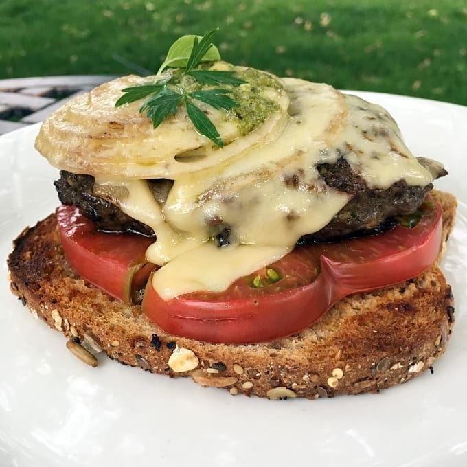 Elk Burger with Pesto and Mozzarella