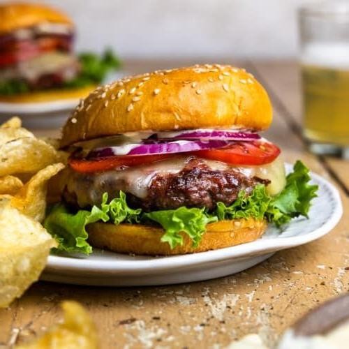 Elk Burger with Roasted Red Peppers and Provolone