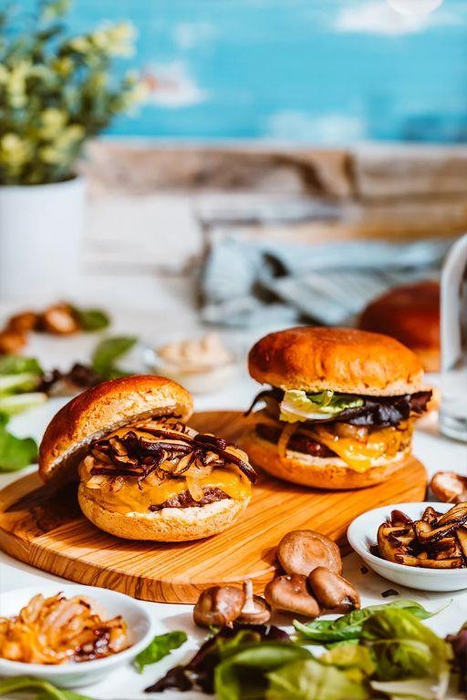 Elk Burger with Truffle Aioli and Wild Mushrooms