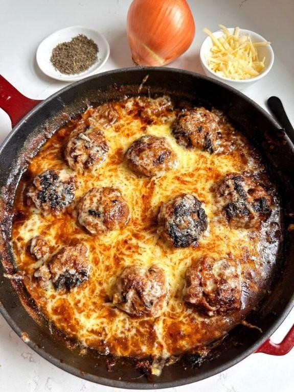French Onion Soup Meatballs with Gruyère