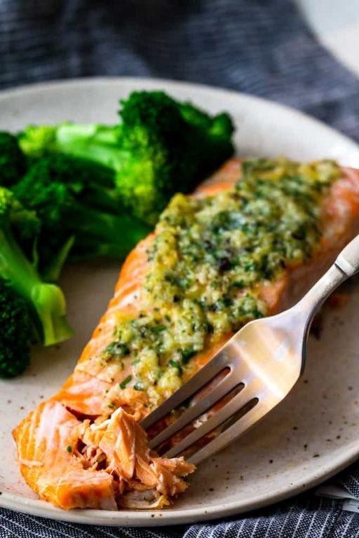 Garlic Butter Baked Salmon with Broccoli
