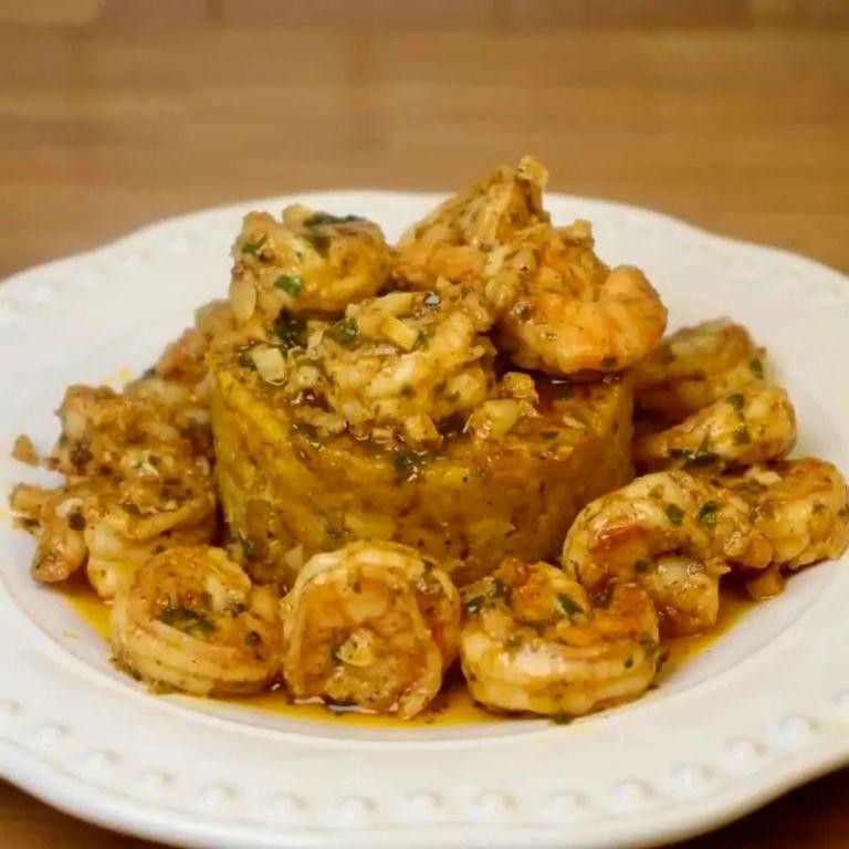 Garlic Butter Mangú with Grilled Shrimp