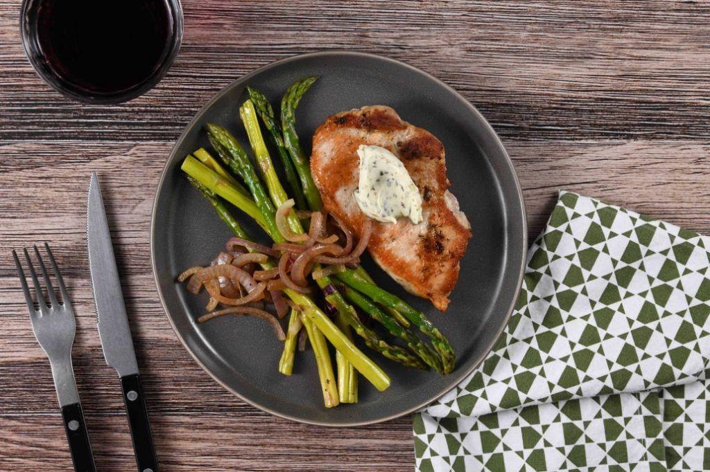 Garlic Butter Pork Chops with Asparagus